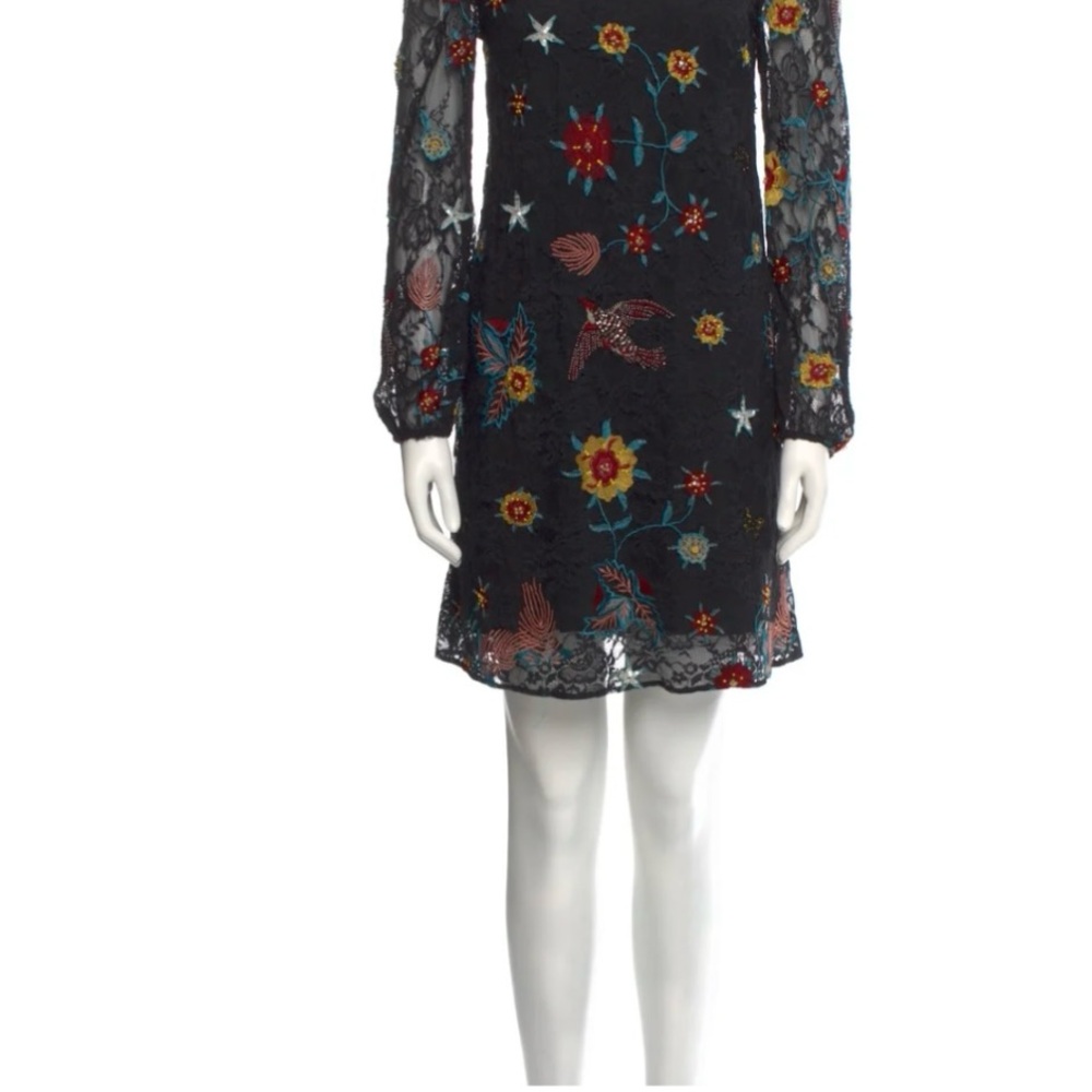 Alice + Olivia Black Dress with Colorful Floral Embroidery